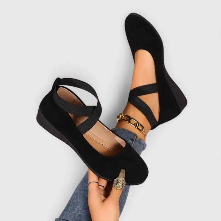 Women's Orthopedic Cushioned Cross-Strap Slip-On Flats - Black