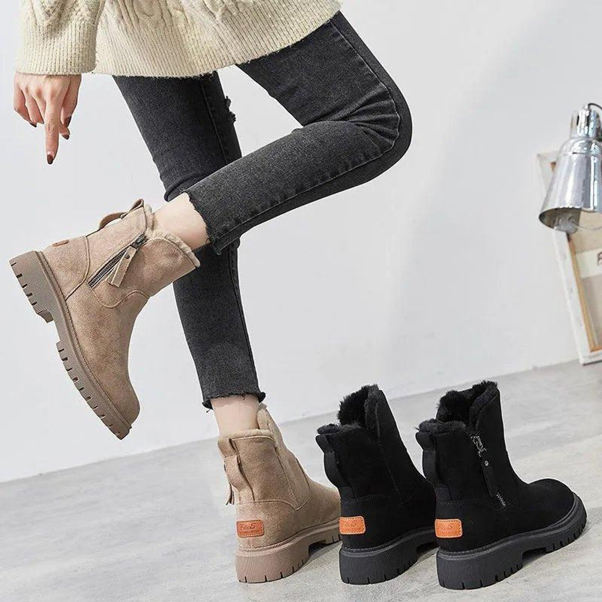 Women's Orthopedic Fur-Lined Zipper Ankle Boots