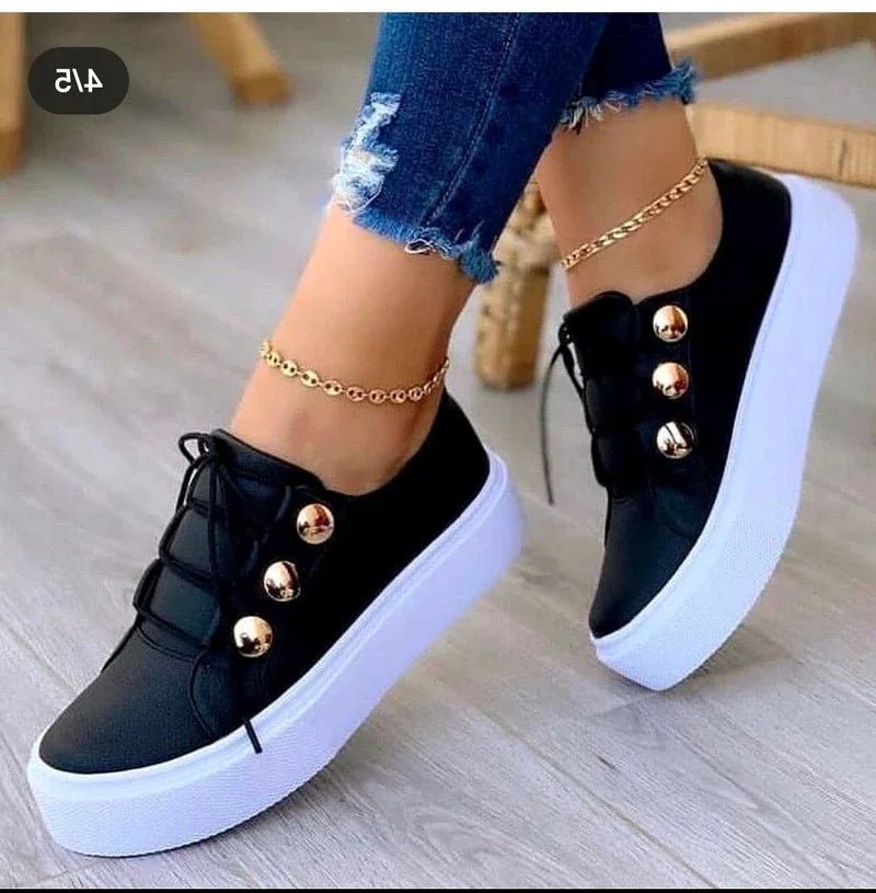 Women's Orthopedic Gold-Stud Platform Lace-Up Trainers - Black (Almost sold out!)