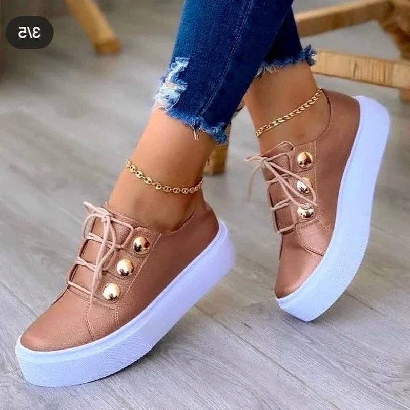 Women's Orthopedic Gold-Stud Platform Lace-Up Trainers
