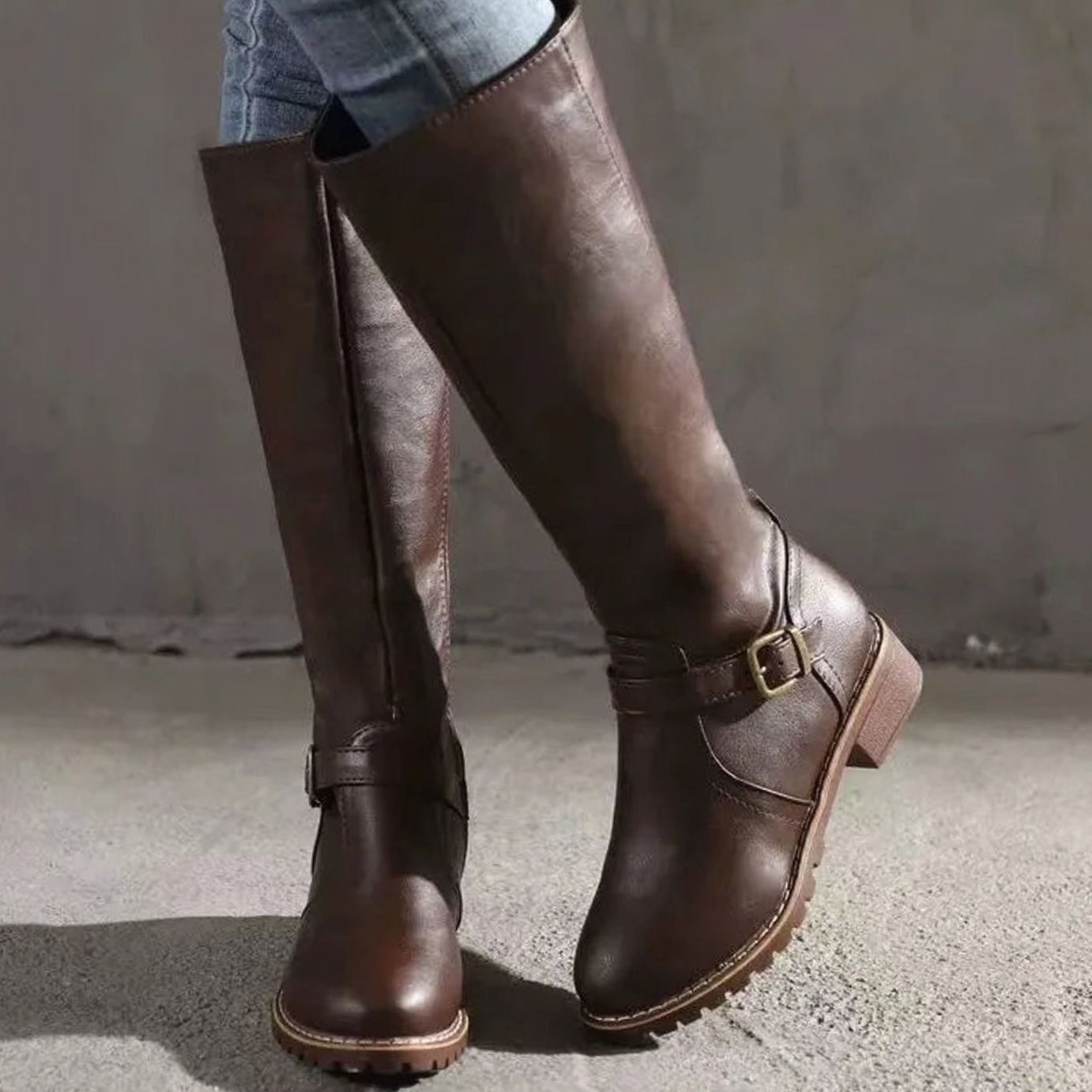 Women's Orthopedic Knee-High Buckle Leather Boots