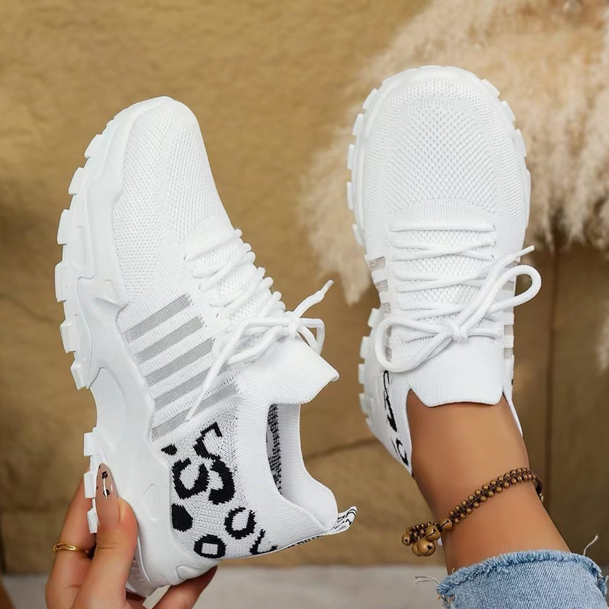 Women's Orthopedic Lace-Up Mesh Chunky Sneakers - White 3