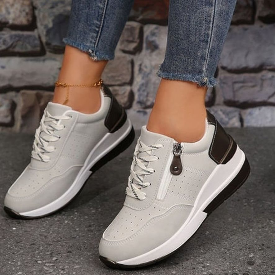 Women's Orthopedic Lace-Up Wedge Platform Walking Sneakers, Navy Blue
