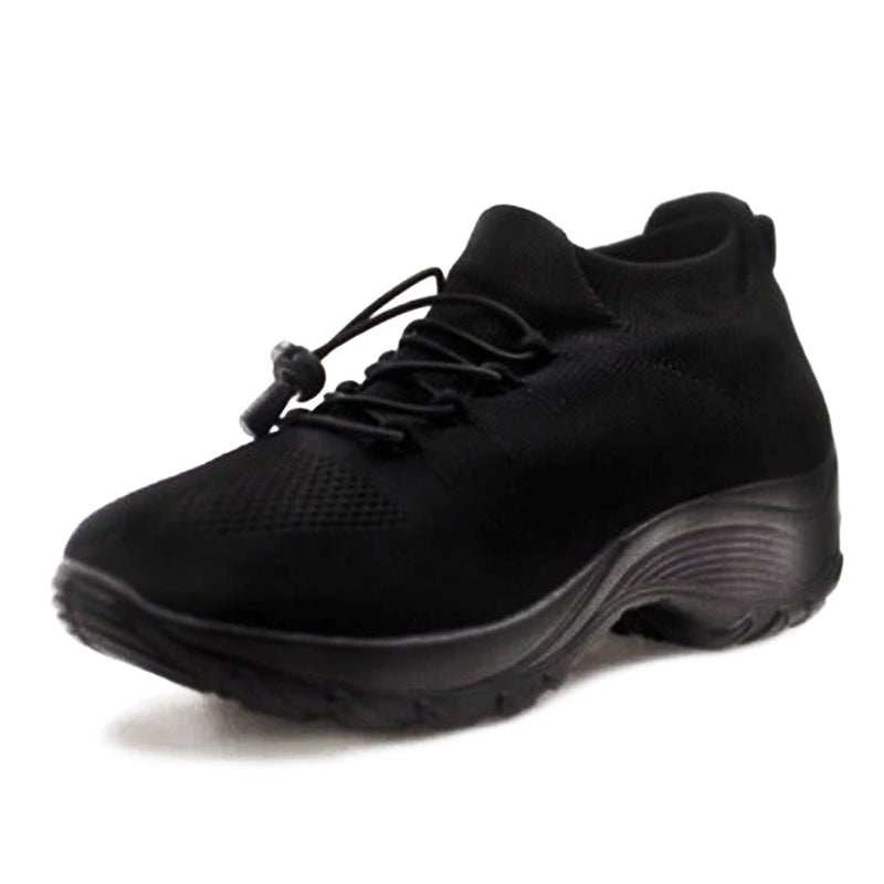 Women's Orthopedic Memory-Foam Lace-Up Platform Trainers - Midnight Black