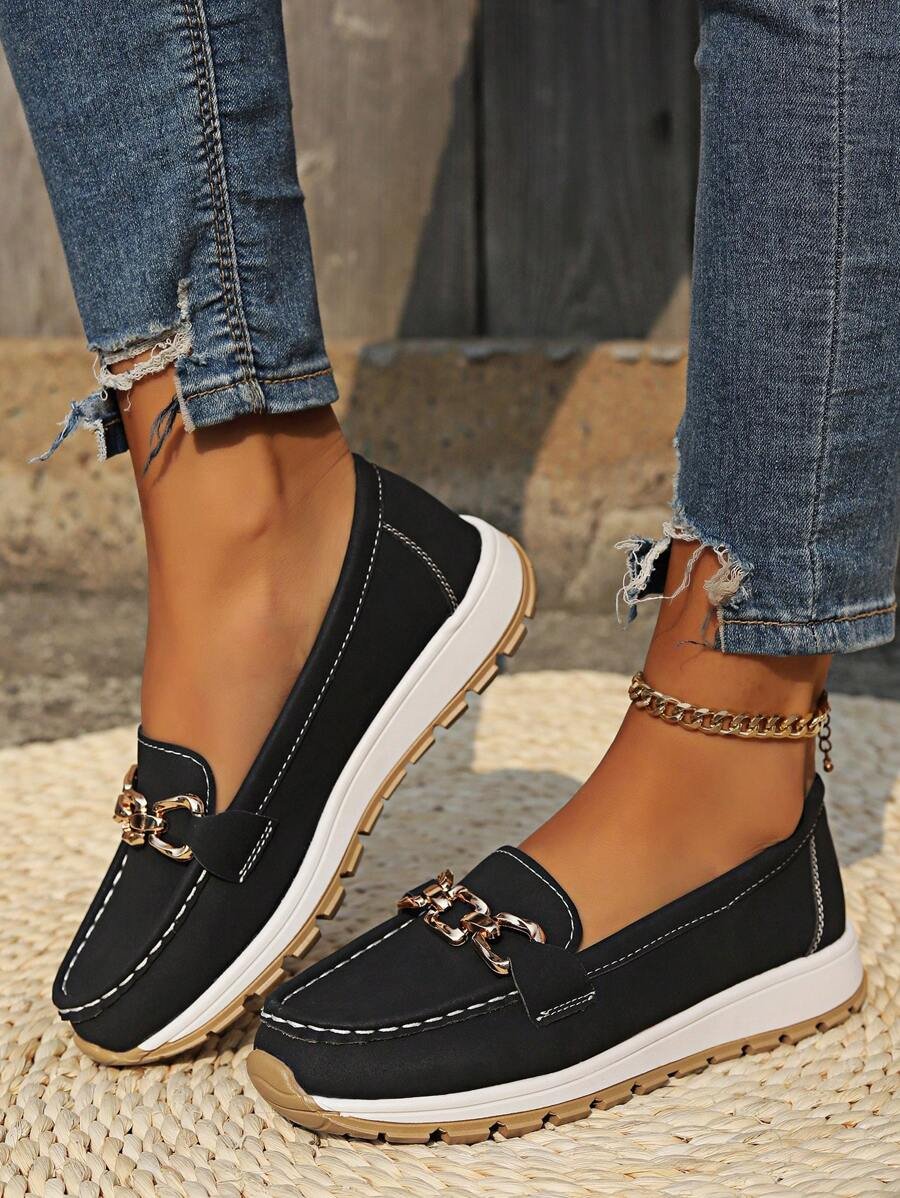 Women's Orthopedic Non-Slip Gold-Trim Slip-On Loafers