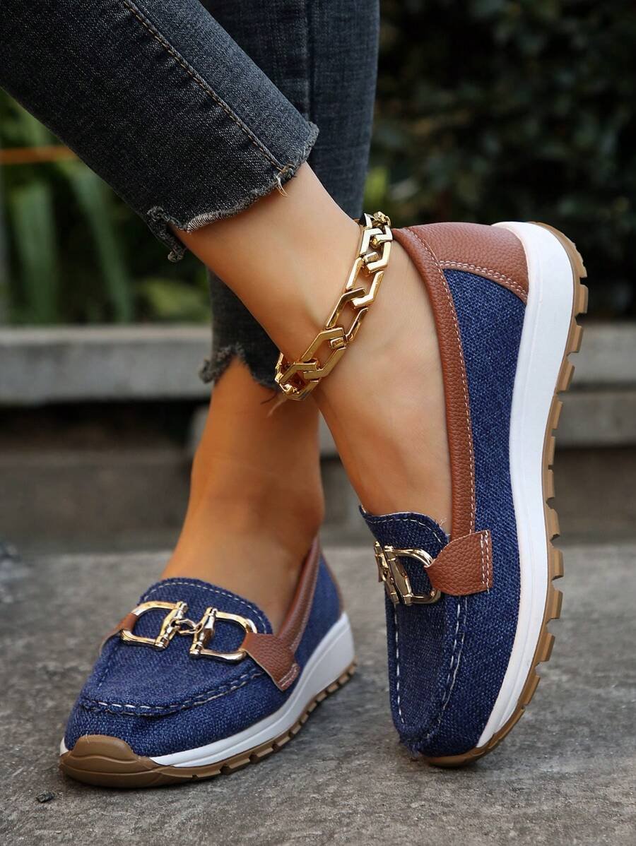 Women's Orthopedic Non-Slip Gold-Trim Slip-On Loafers