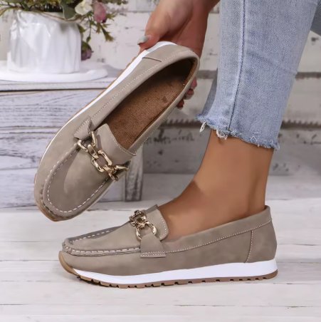Women's Orthopedic Non-Slip Gold-Trim Slip-On Loafers - Grey