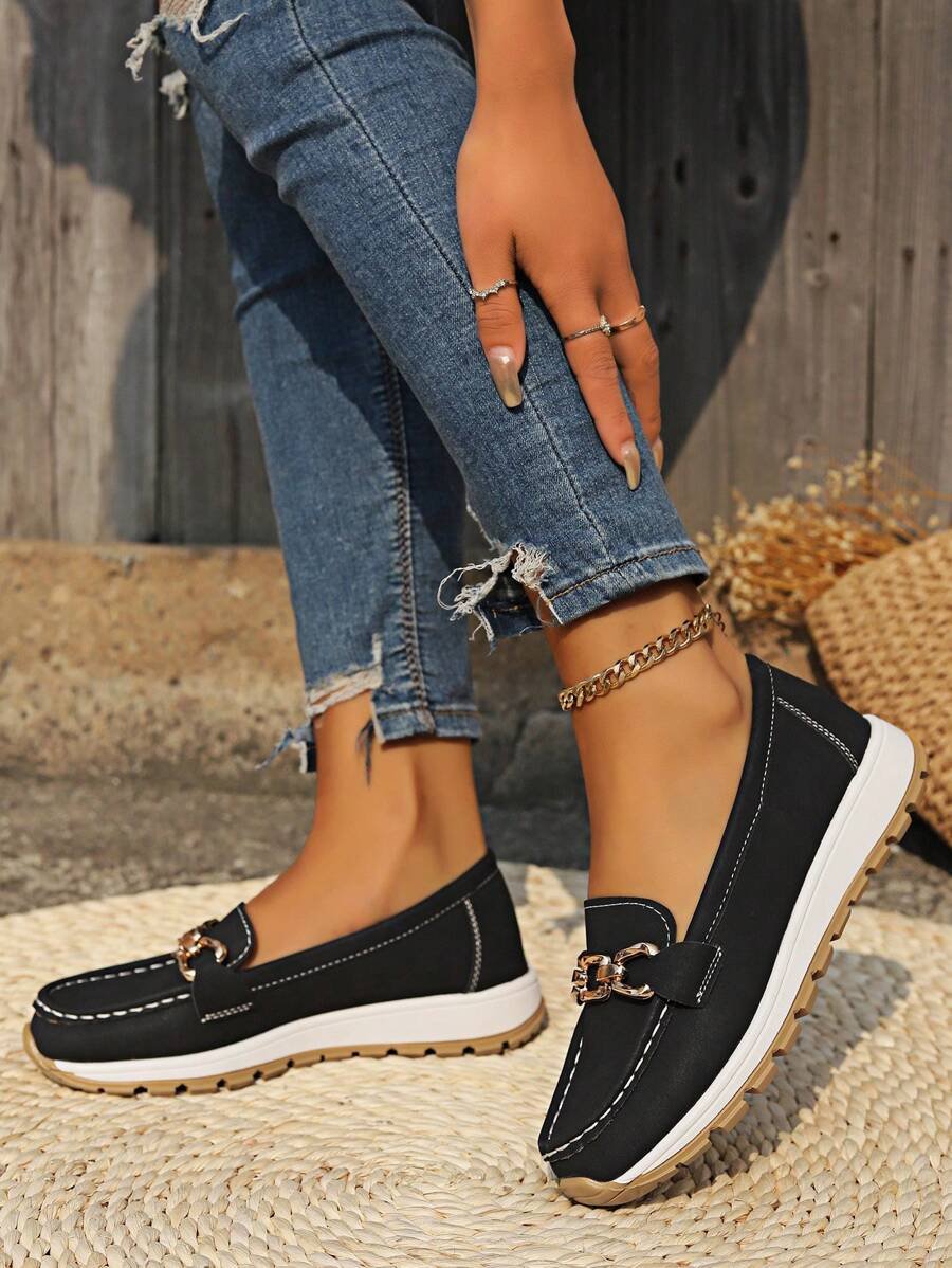 Women's Orthopedic Non-Slip Gold-Trim Slip-On Loafers
