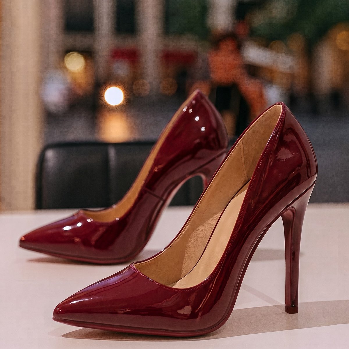Women's Orthopedic Pointed-Toe Patent Stiletto Heel Pumps - Dark Red