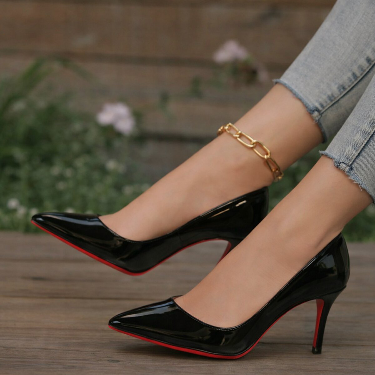Women's Orthopedic Pointed-Toe Patent Stiletto Heel Pumps
