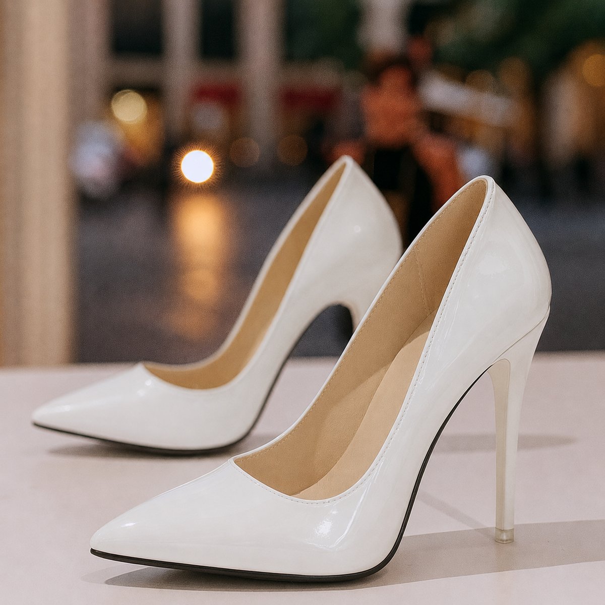 Women's Orthopedic Pointed-Toe Patent Stiletto Heel Pumps - White
