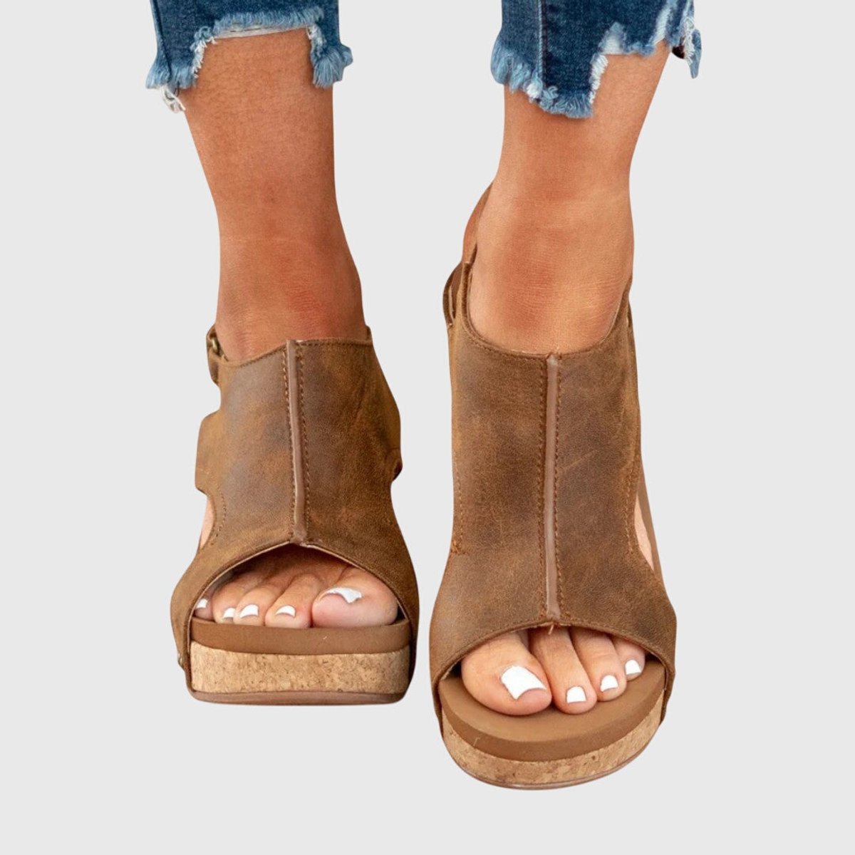 Women's Orthopedic Slingback Cork Wedge Comfortable Sandals - Brown