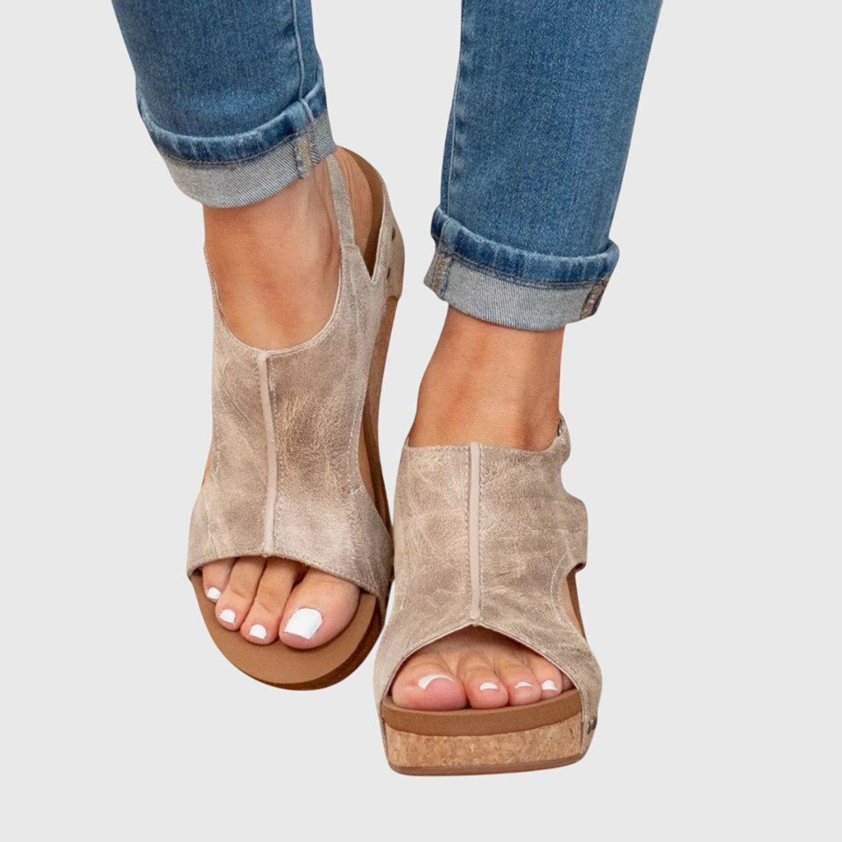 Women's Orthopedic Slingback Cork Wedge Comfortable Sandals - Beige