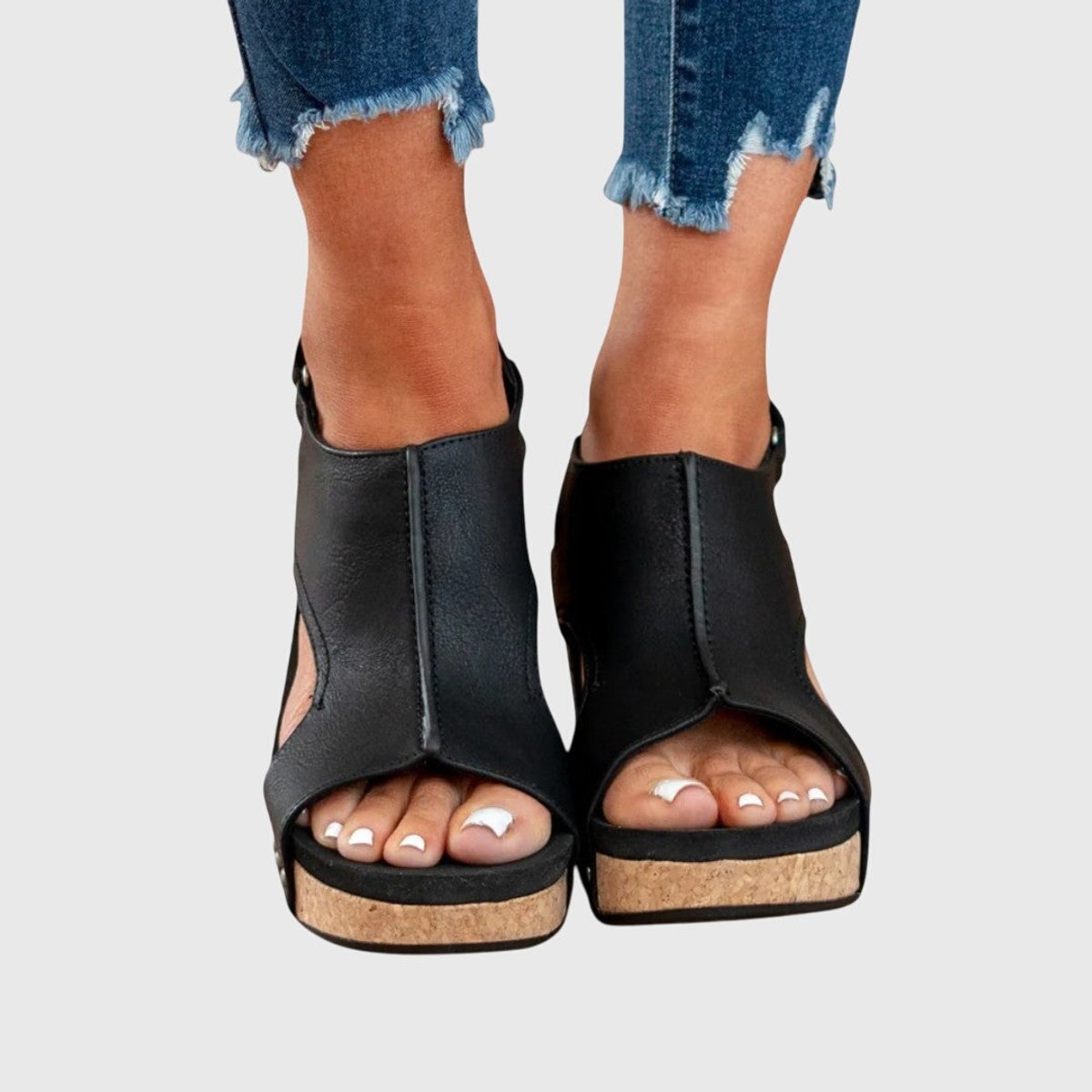 Women's Orthopedic Slingback Cork Wedge Comfortable Sandals - Black