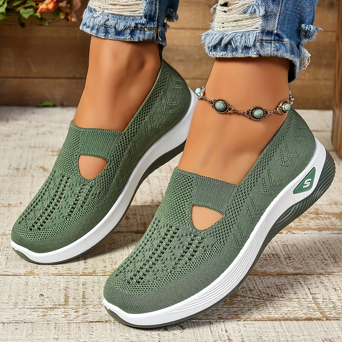 Women's Orthopedic Slip-On Comfortable Sandals Knit Trainers - Green