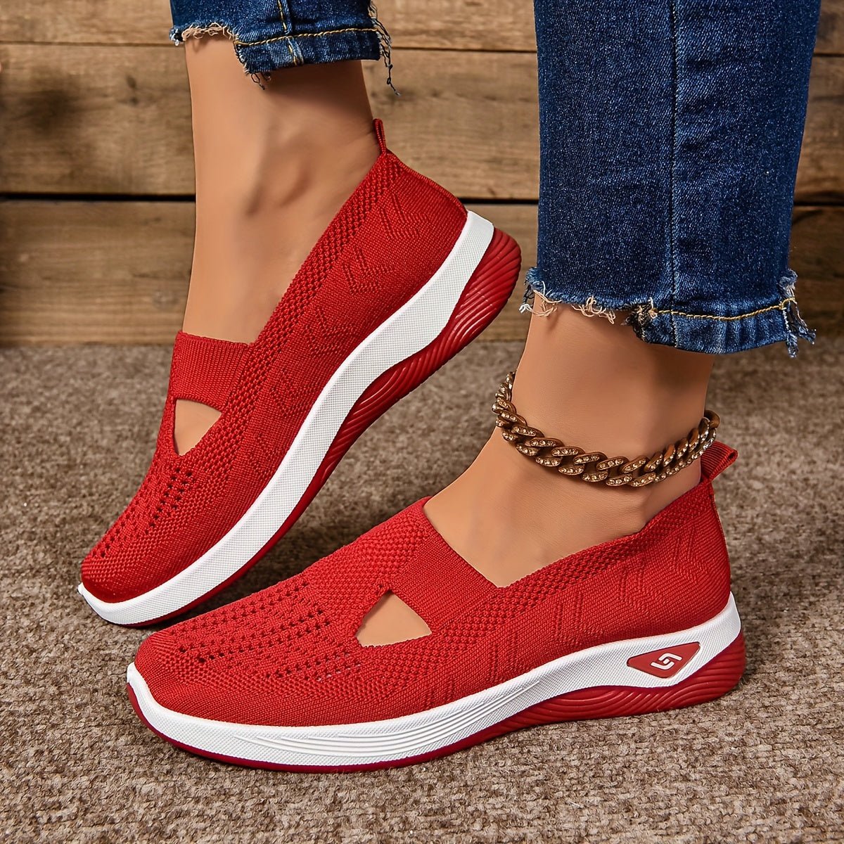 Women's Orthopedic Slip-On Comfortable Sandals Knit Trainers - Red