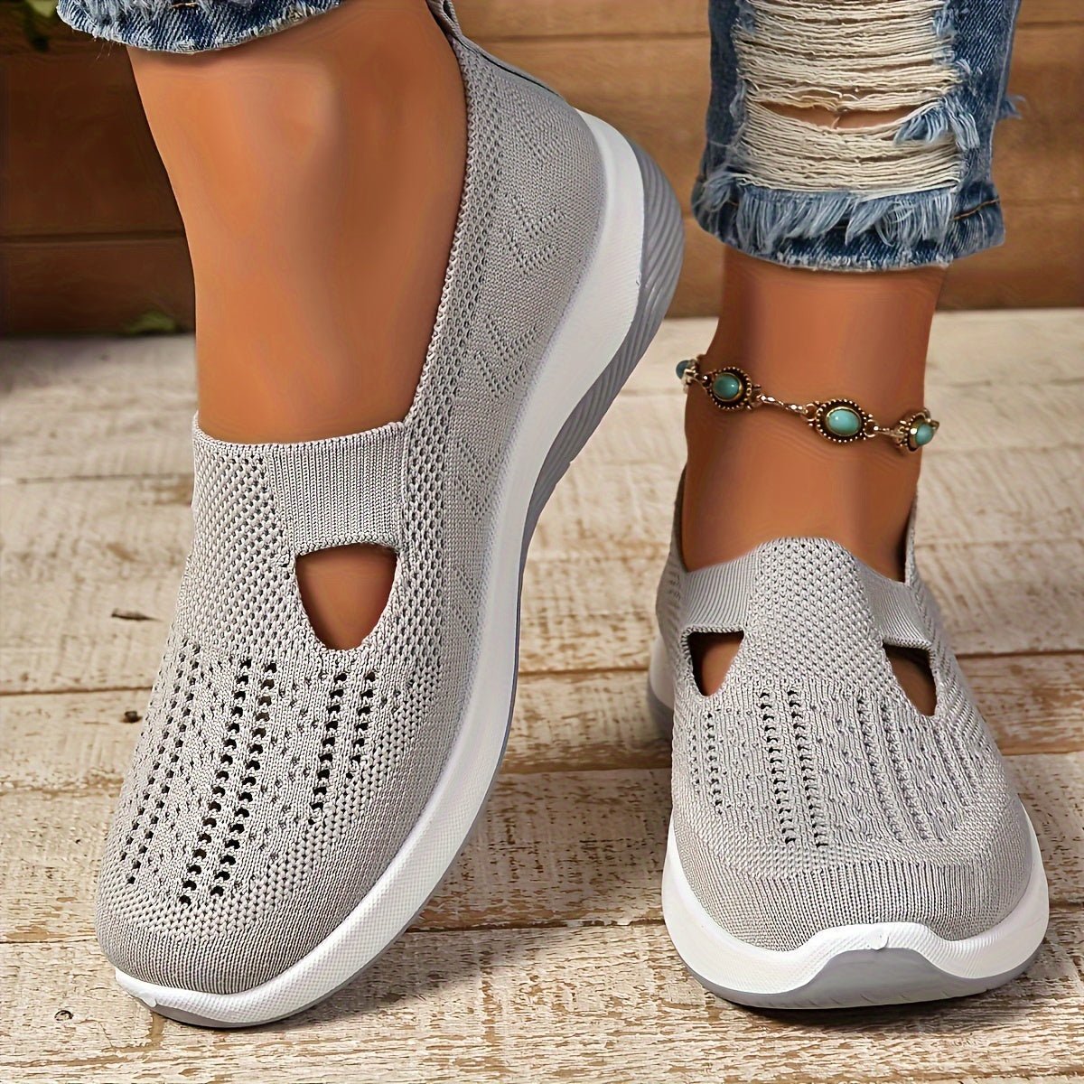 Women's Orthopedic Slip-On Comfortable Sandals Knit Trainers - Gray