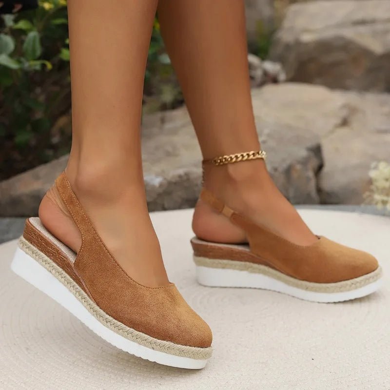 Women's Orthopedic Suede Slingback Wedge Sandals - Khaki