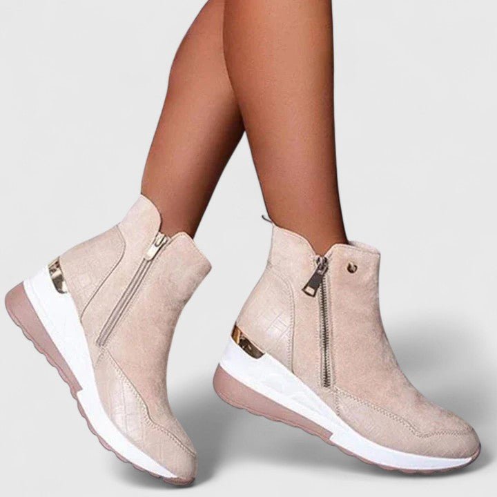 Women's Orthopedic Wedge-Sole Zip-Up Ankle Boots - Beige
