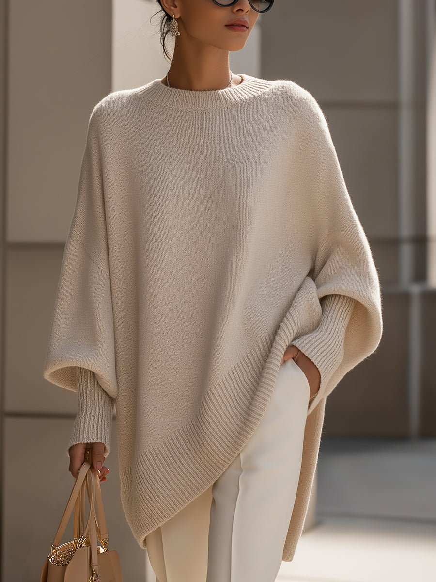 Women's Oversized Batwing Knit Draped Sweater - Beige