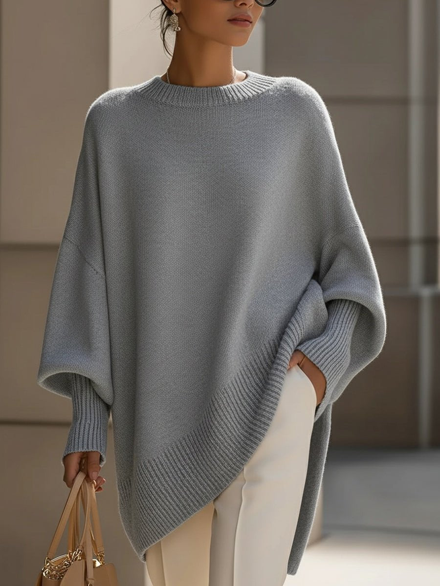 Women's Oversized Batwing Knit Draped Sweater - Gray