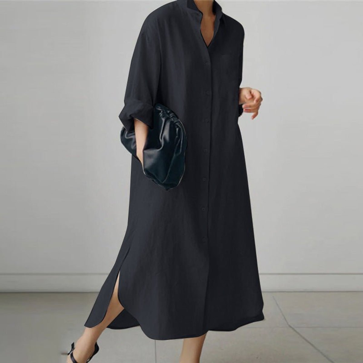 Women's Oversized Button-Down Long Sleeve Dress Collared Maxi Shirt