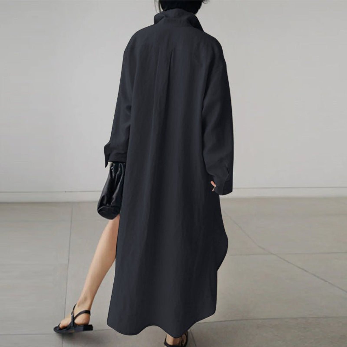 Women's Oversized Button-Down Long Sleeve Dress Collared Maxi Shirt