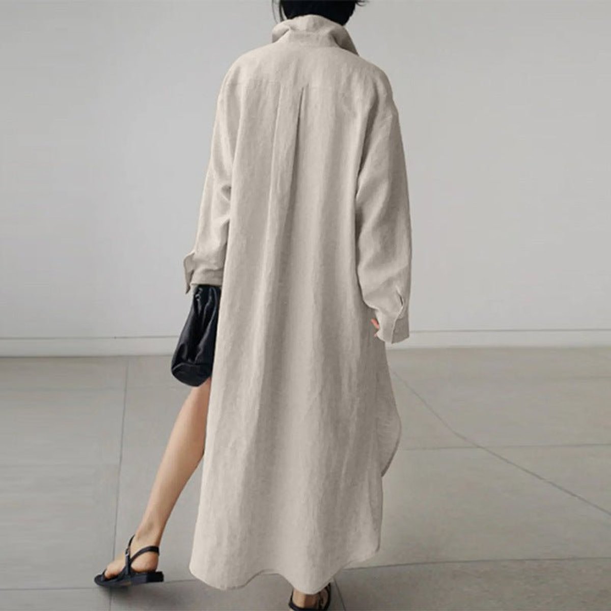 Women's Oversized Button-Down Long Sleeve Dress Collared Maxi Shirt