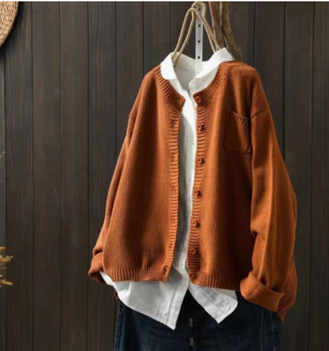 Women's Oversized Button-Up Knit Cardigan - Light Brown