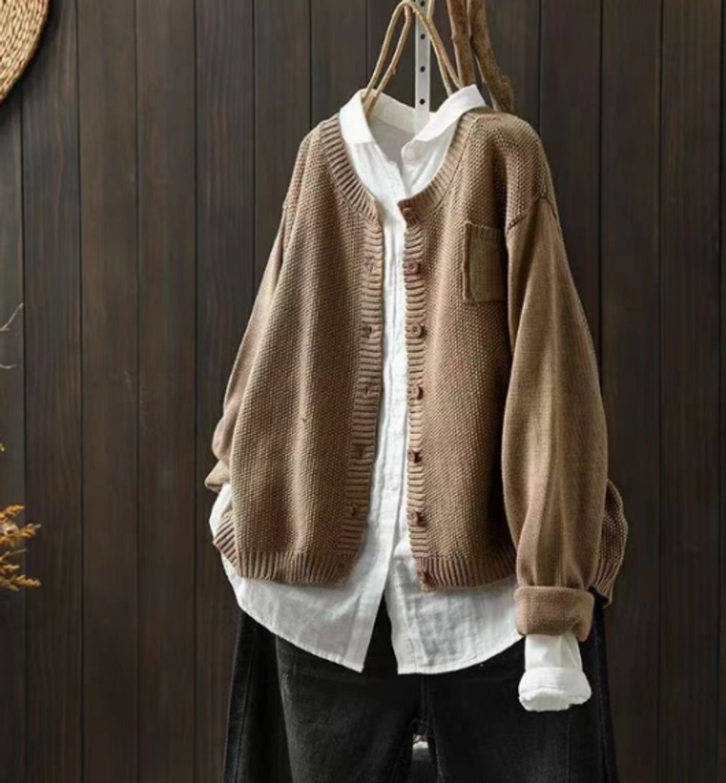 Women's Oversized Button-Up Knit Cardigan - Khaki