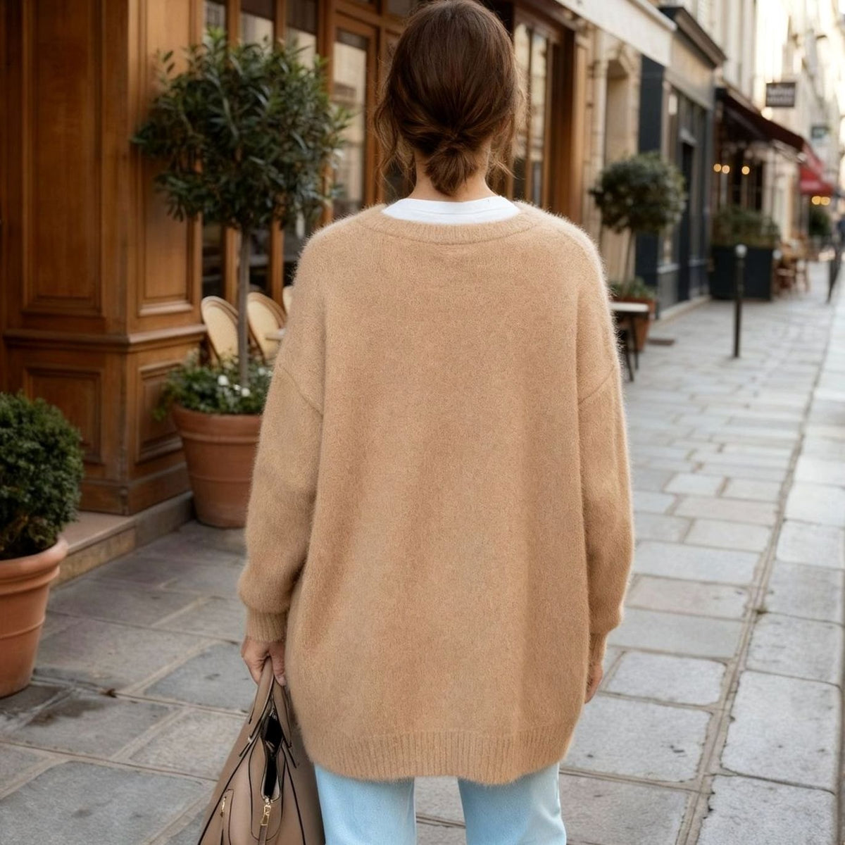 Women's Oversized Button-Up Knit Cardigan Round Neck