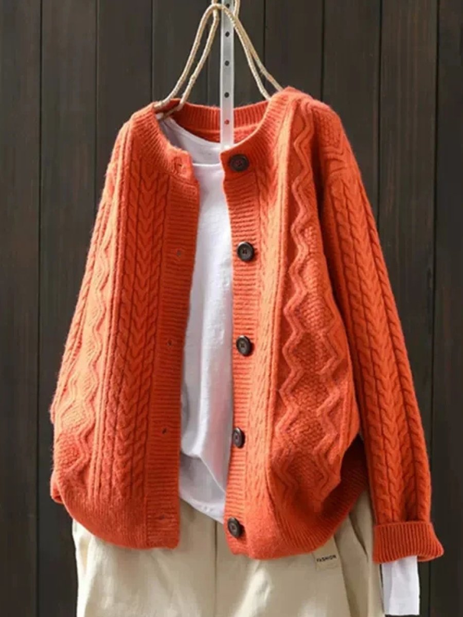 Women's Oversized Cable-Knit Button-Down Cardigan - Orange
