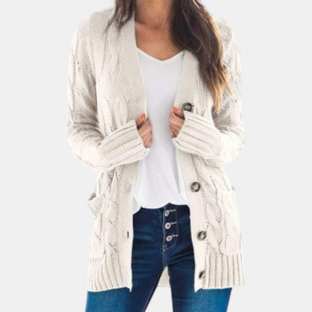 Women's Oversized Cable Knit Button-Front Cardigan - Cream