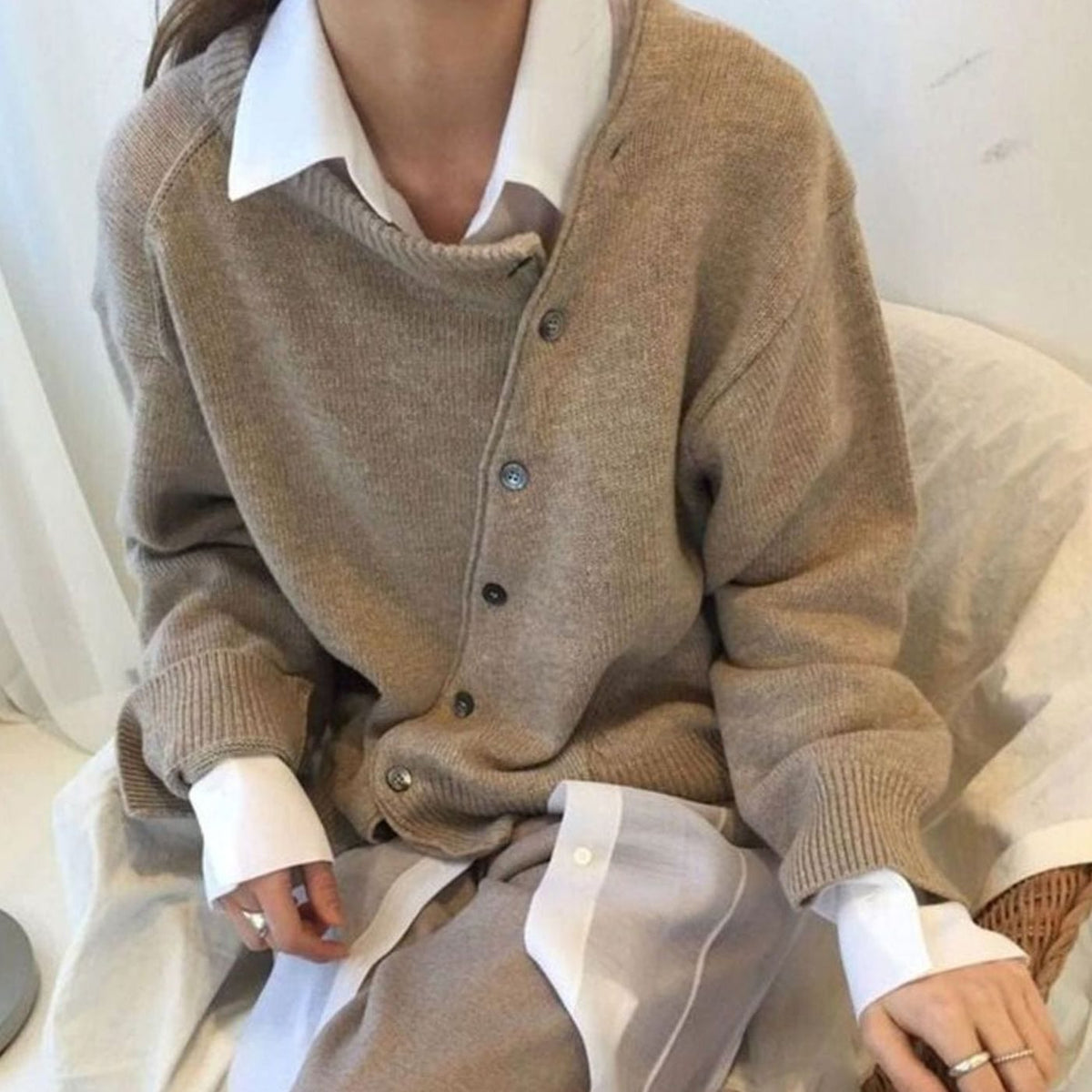 Women's Oversized Chunky Knit Button-Front Cardigan - Brown