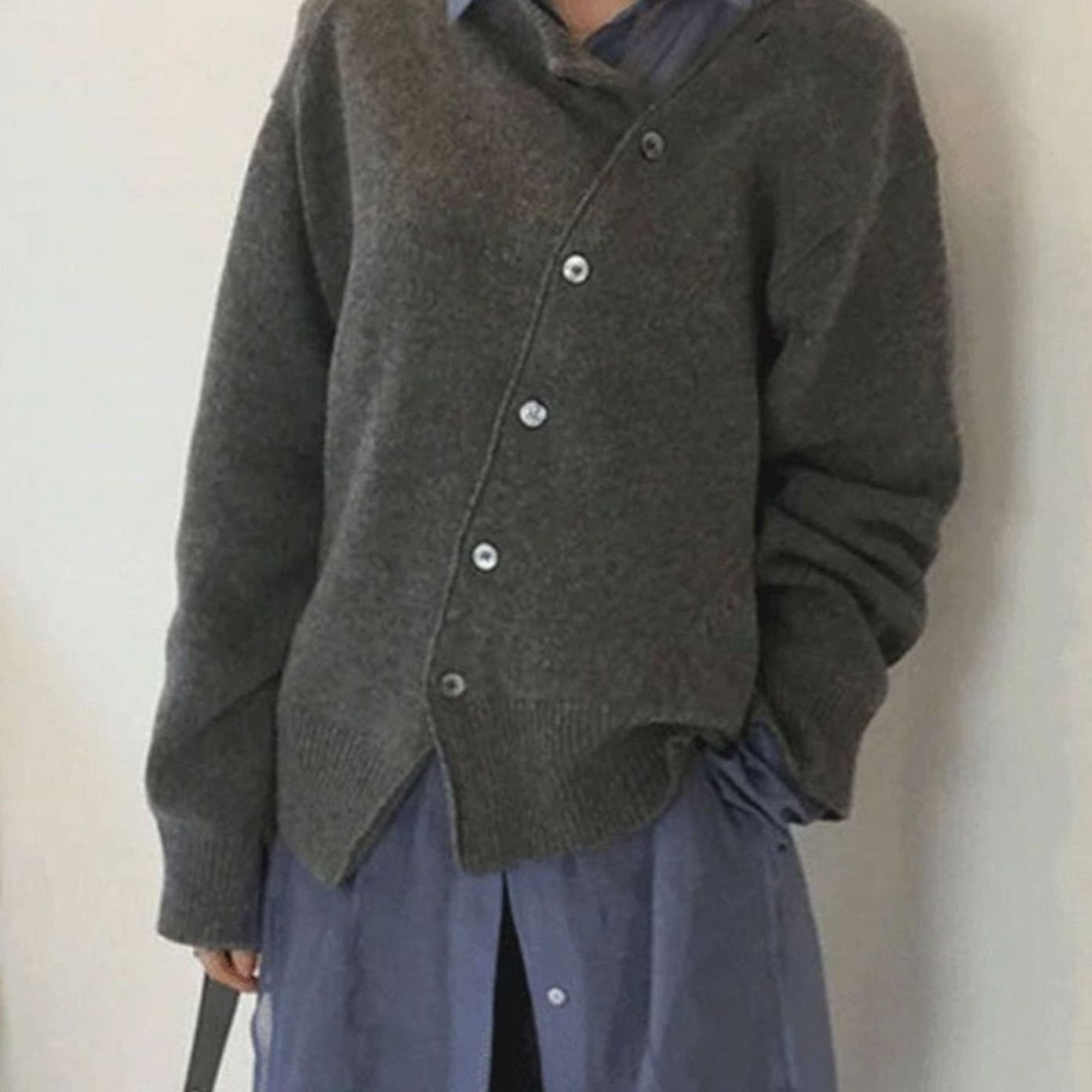 Women's Oversized Chunky Knit Button-Front Cardigan - Grey