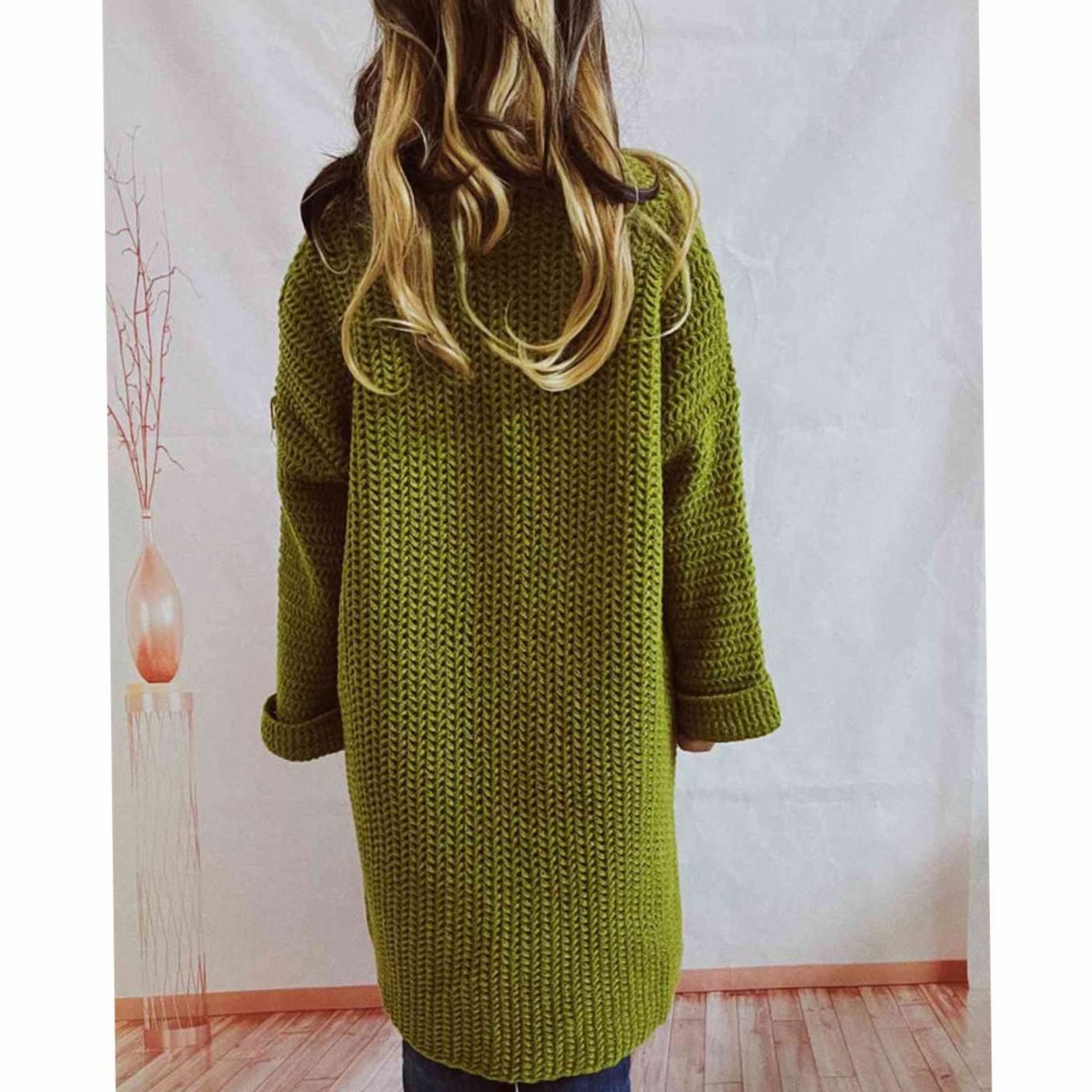 Women's Oversized Chunky Knit Open-Front Cardigan with Pockets