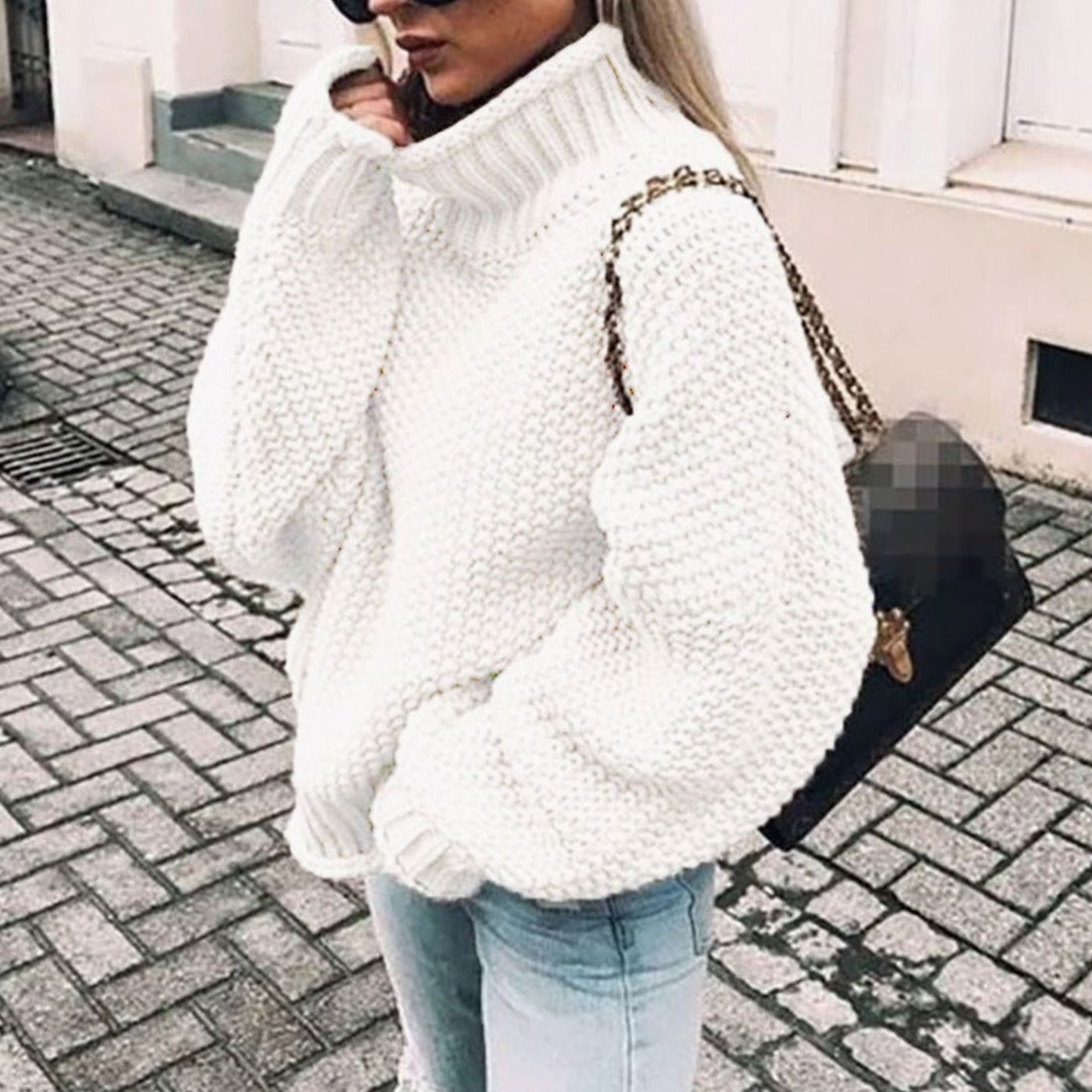 Women's Oversized Chunky Knit Turtleneck Sweater Jumper