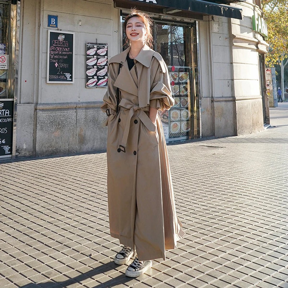 Women's Oversized Double-Breasted Longline Trench Coat