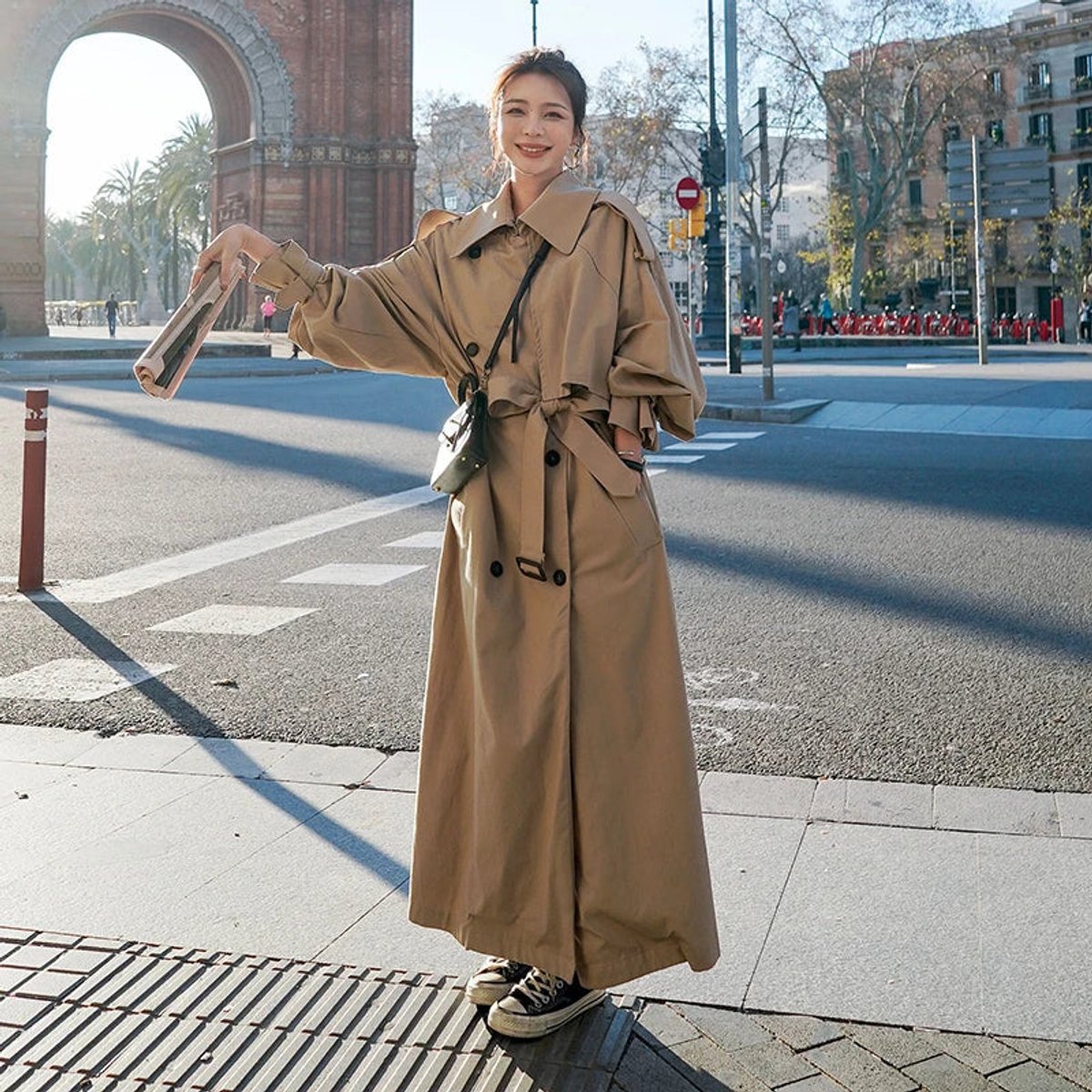 Women's Oversized Double-Breasted Longline Trench Coat