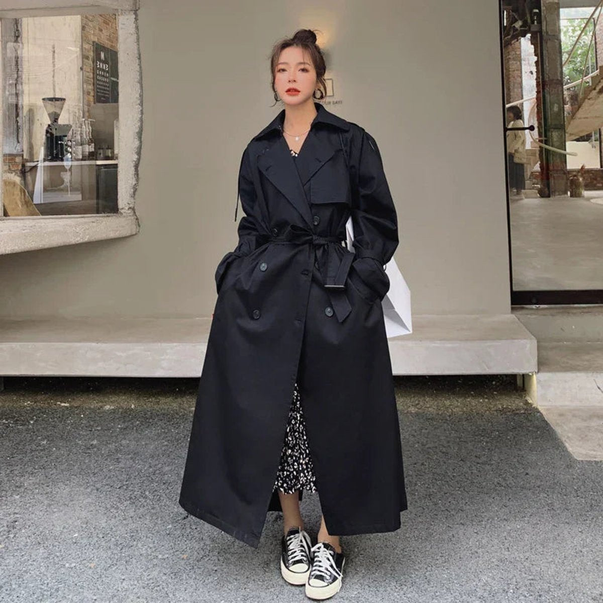 Women's Oversized Double-Breasted Longline Trench Coat