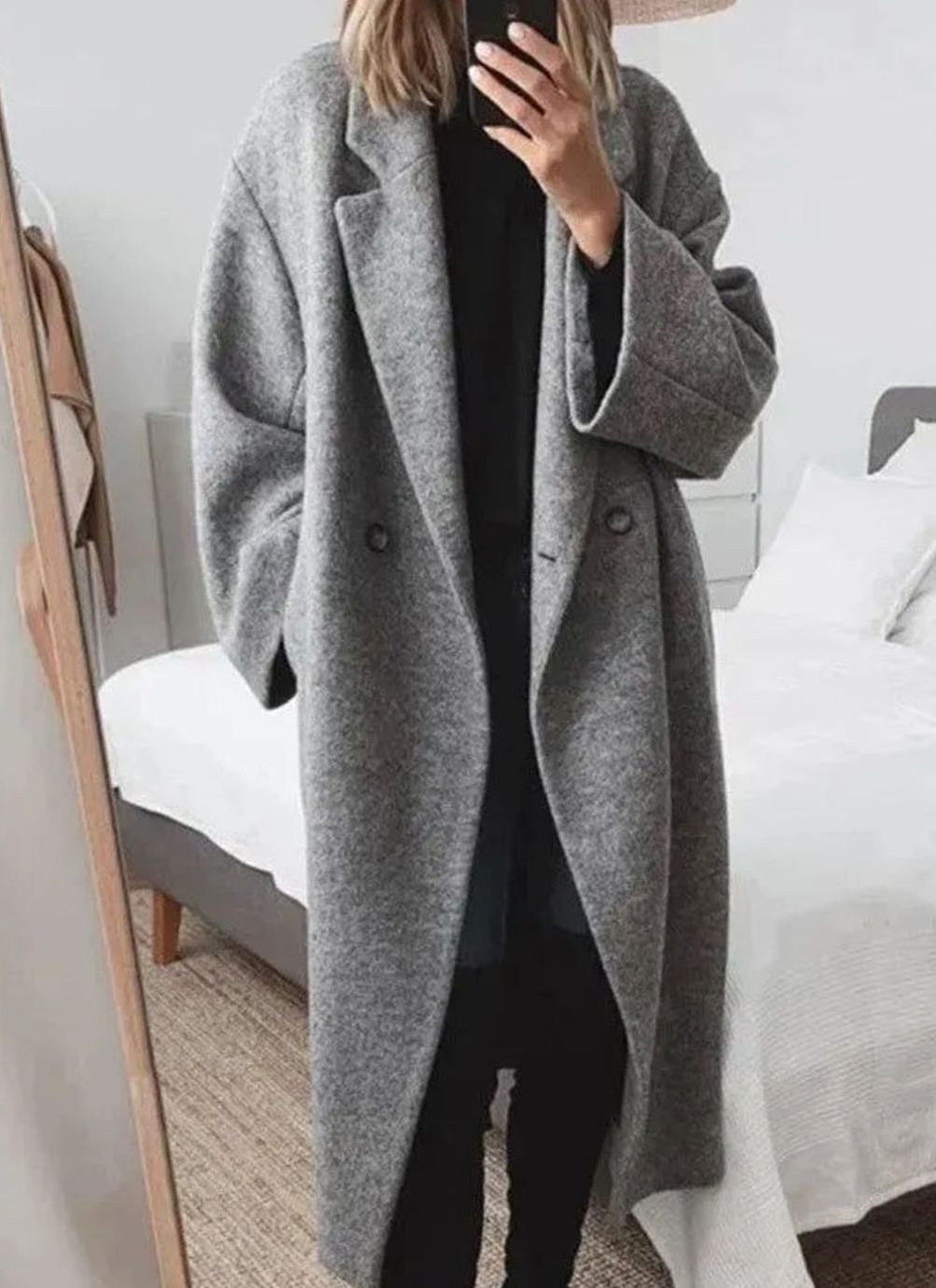 Women's Oversized Double-Breasted Relaxed Fit Long Coat - Grey