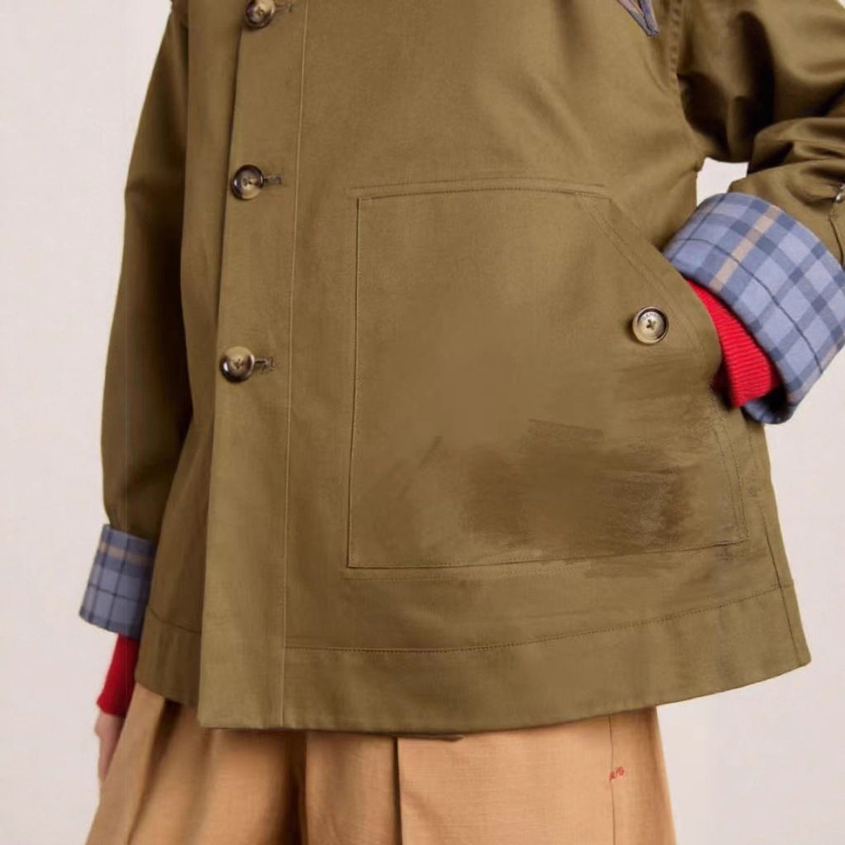 Women's Oversized Double-Breasted Tartan-Lined Trench Coat