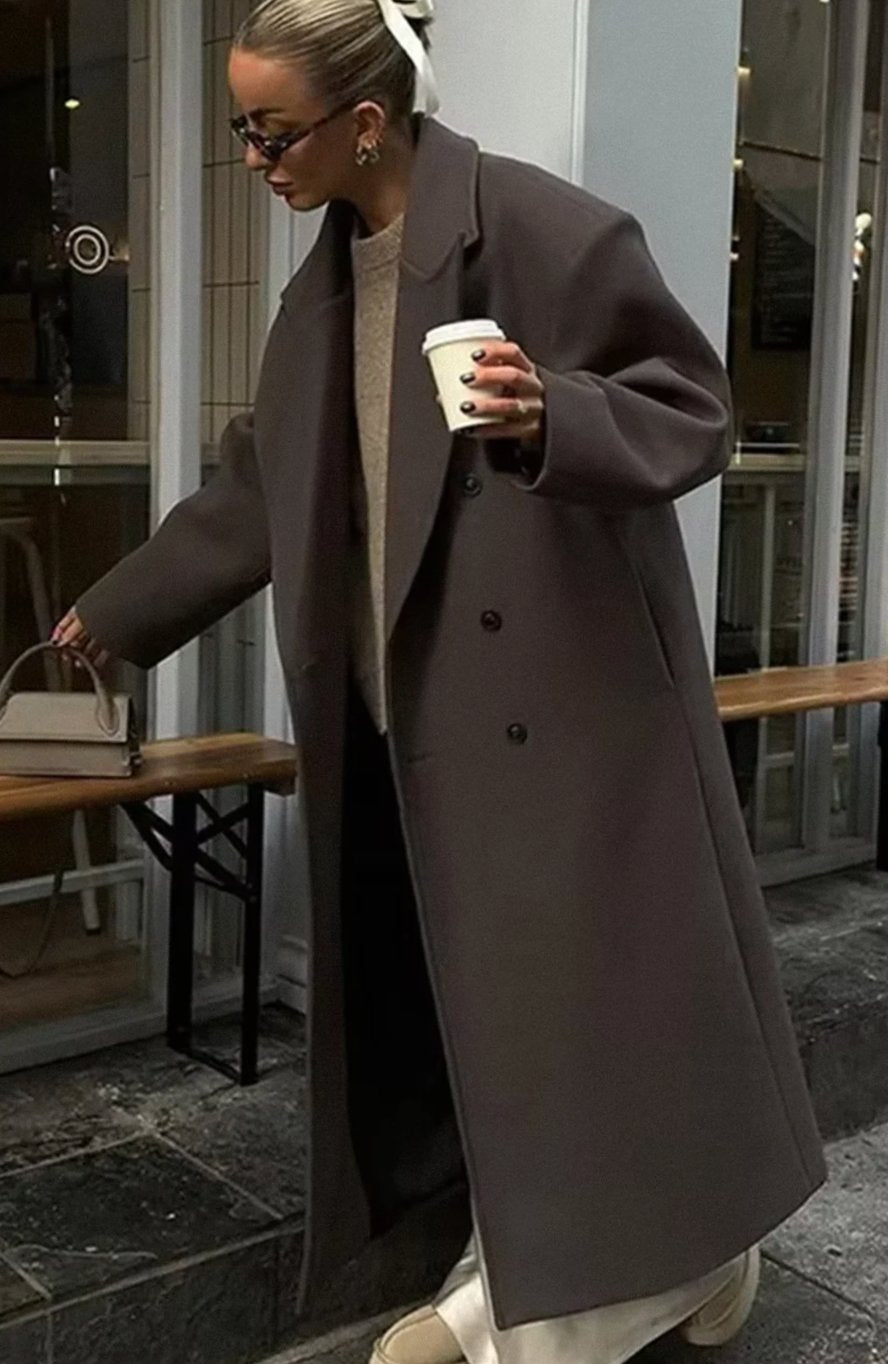 Women's Oversized Double-Breasted Wool Coat Wide Lapel