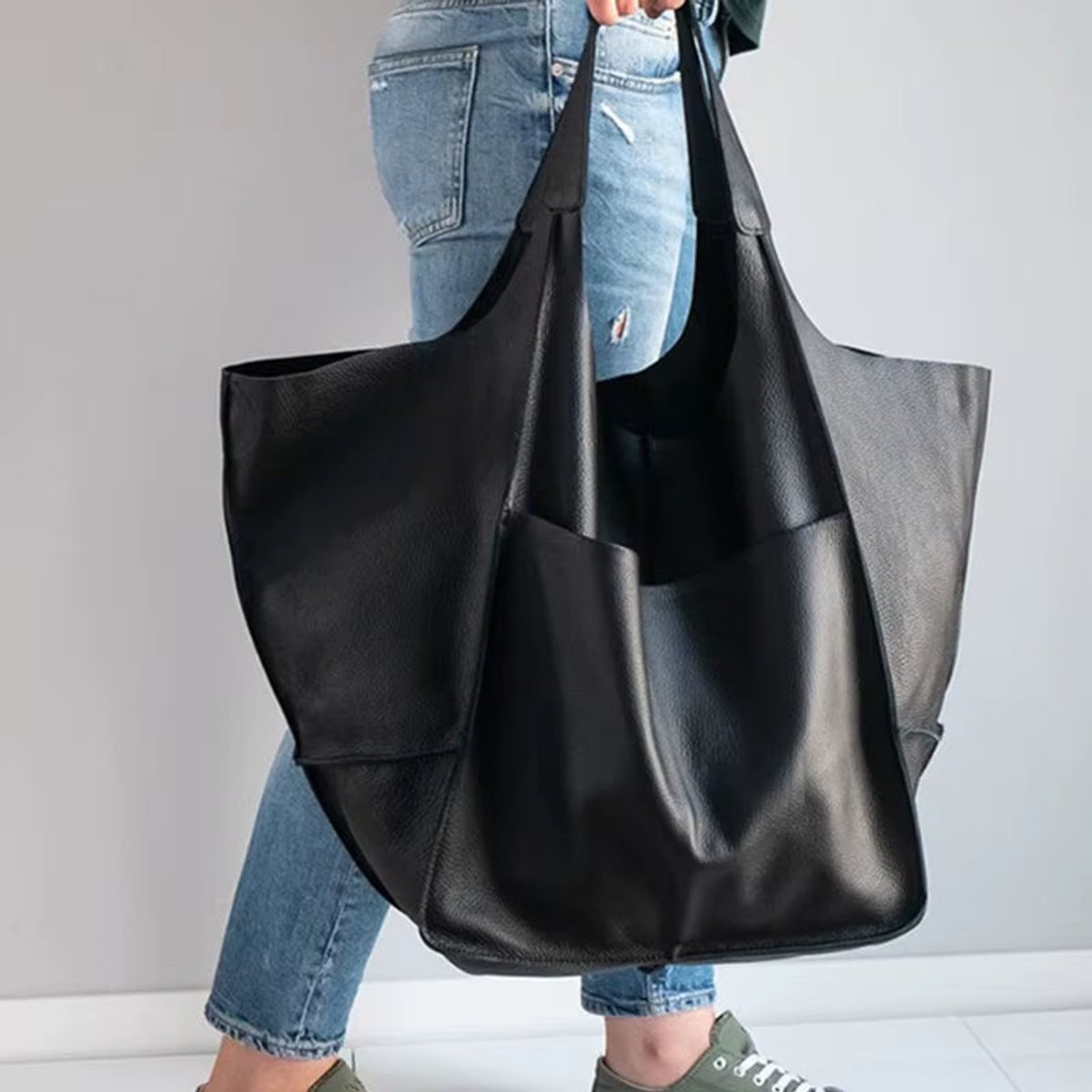 Women's Oversized Faux Leather Magnetic-Clasp Tote Bag