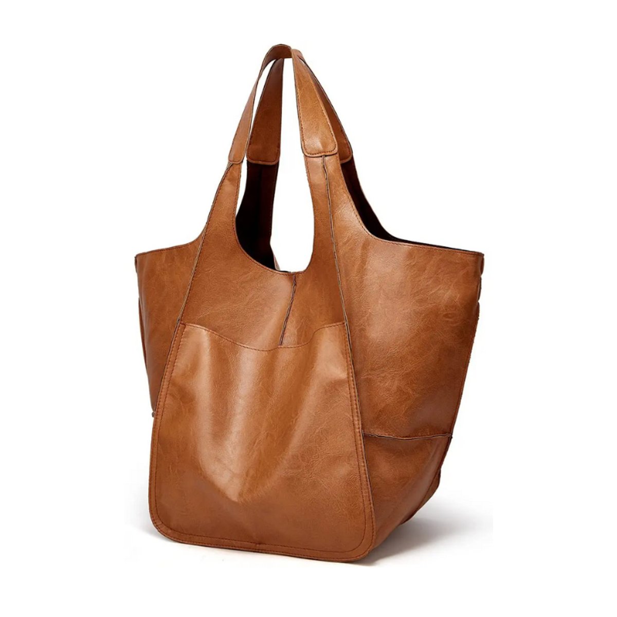Women's Oversized Faux Leather Magnetic-Clasp Tote Bag - Kastanie