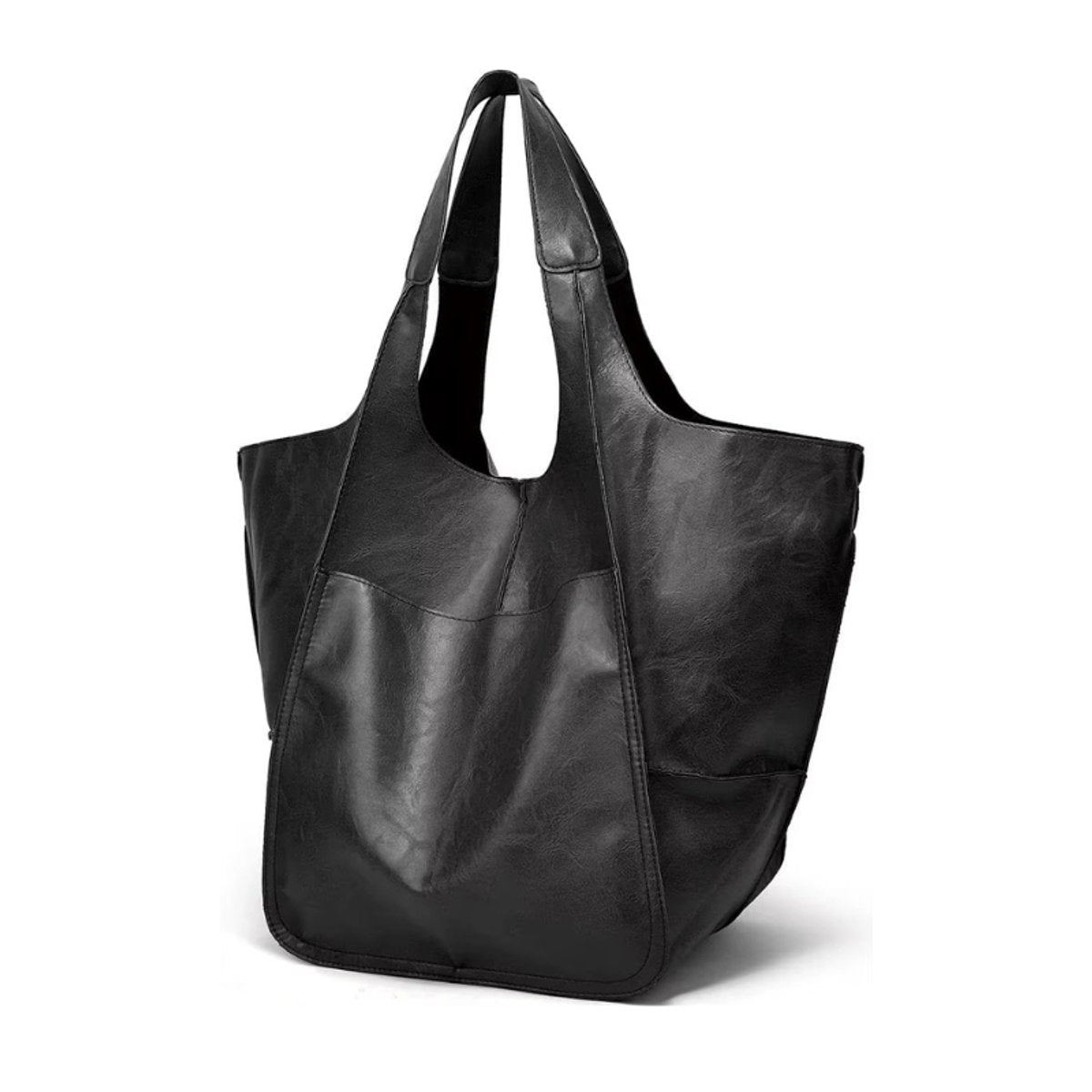 Women's Oversized Faux Leather Magnetic-Clasp Tote Bag - Obsidian