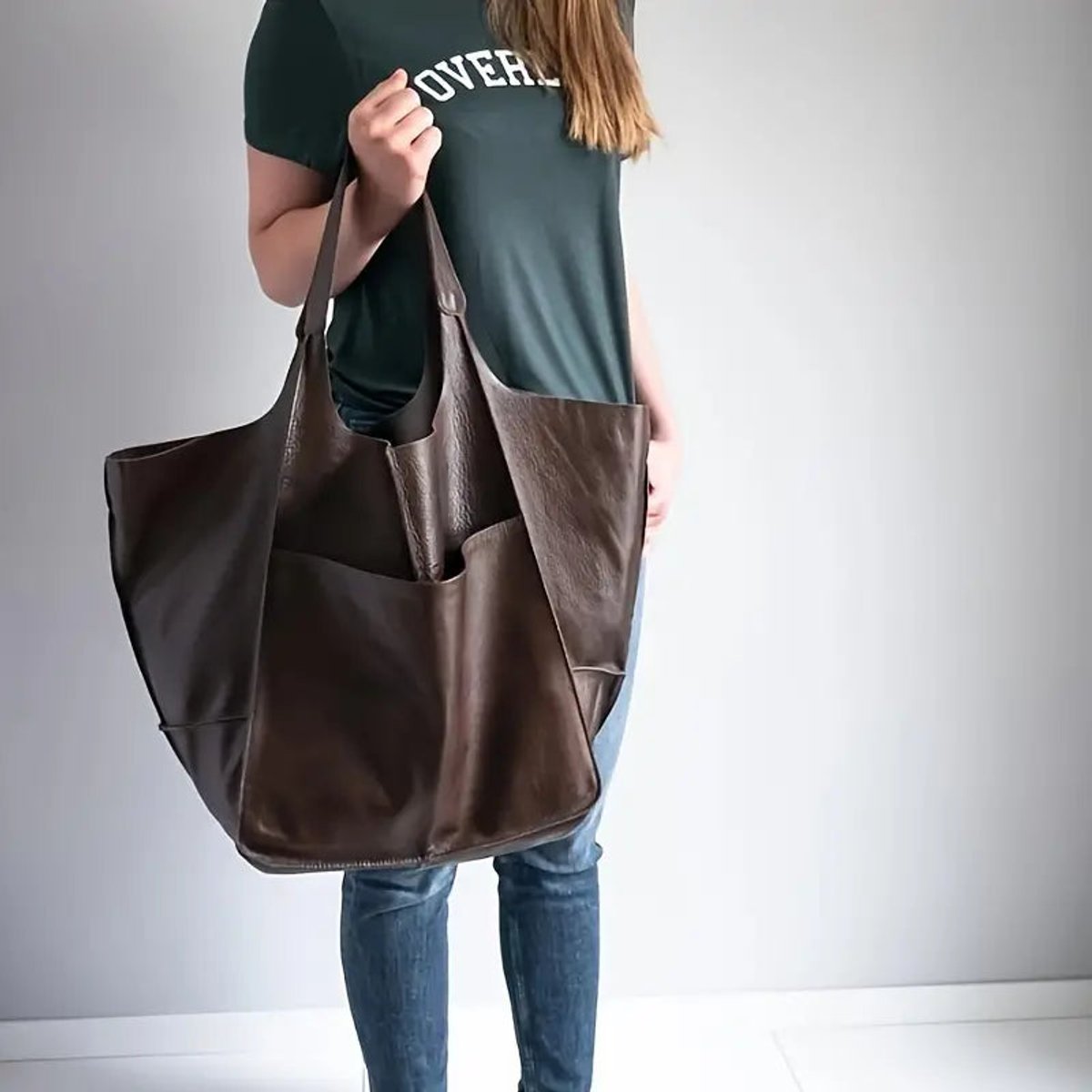 Women's Oversized Faux Leather Magnetic-Clasp Tote Bag