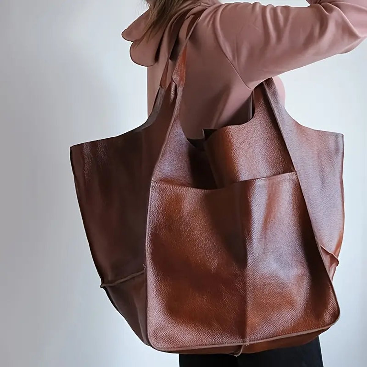 Women's Oversized Faux Leather Magnetic-Clasp Tote Bag
