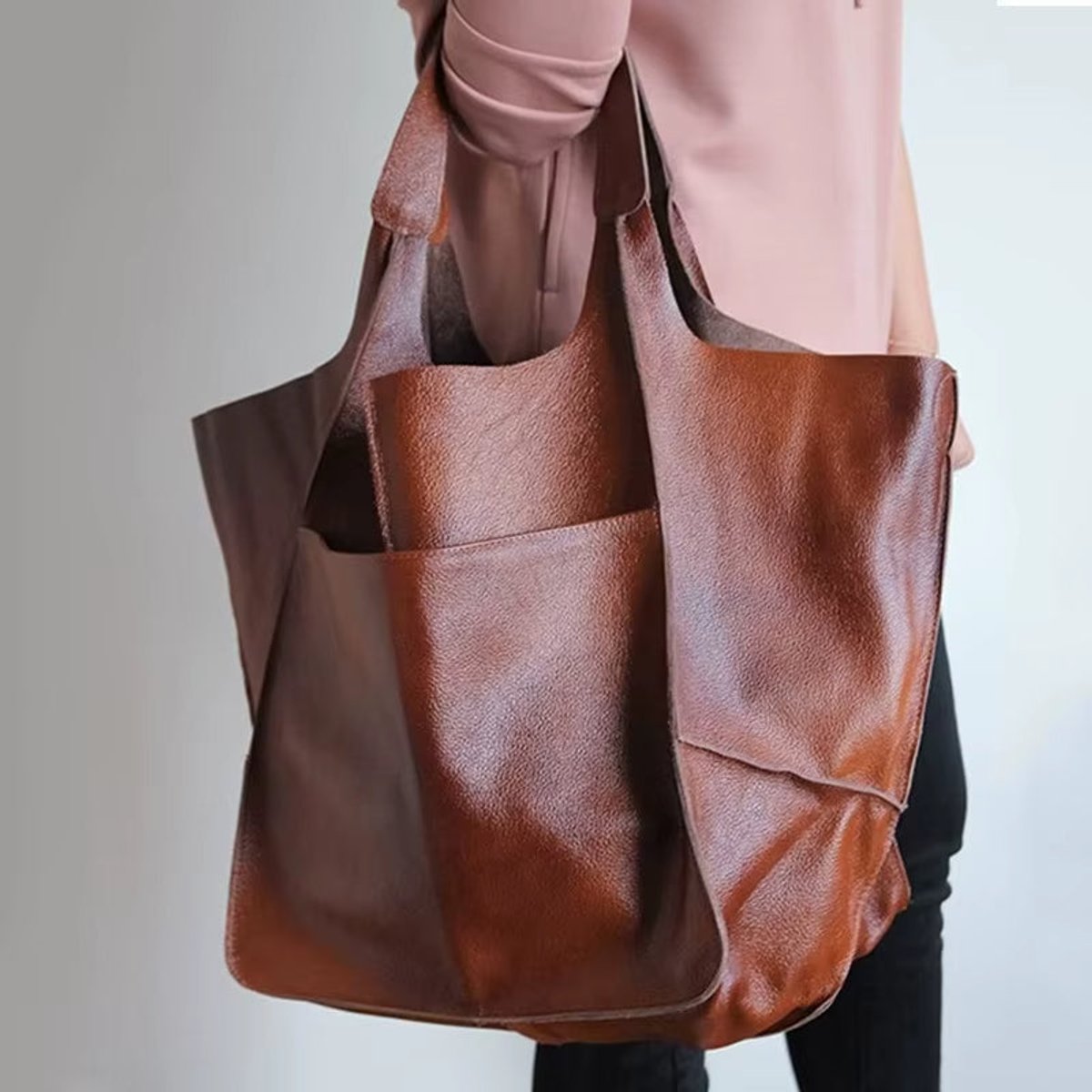 Women's Oversized Faux Leather Magnetic-Clasp Tote Bag