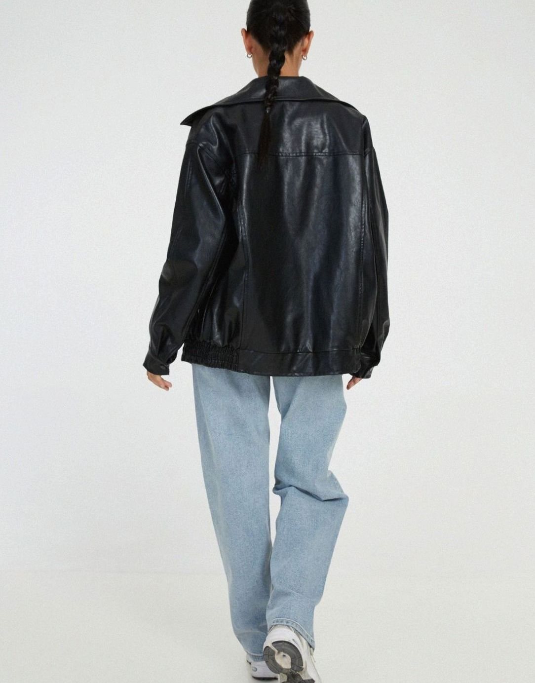 Women's Oversized Faux Leather Zip-Up Bomber Jacket